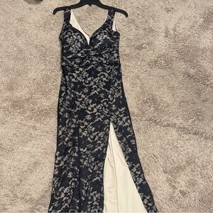 Emerald Sundae Black and Cream Lace Maxi Dress